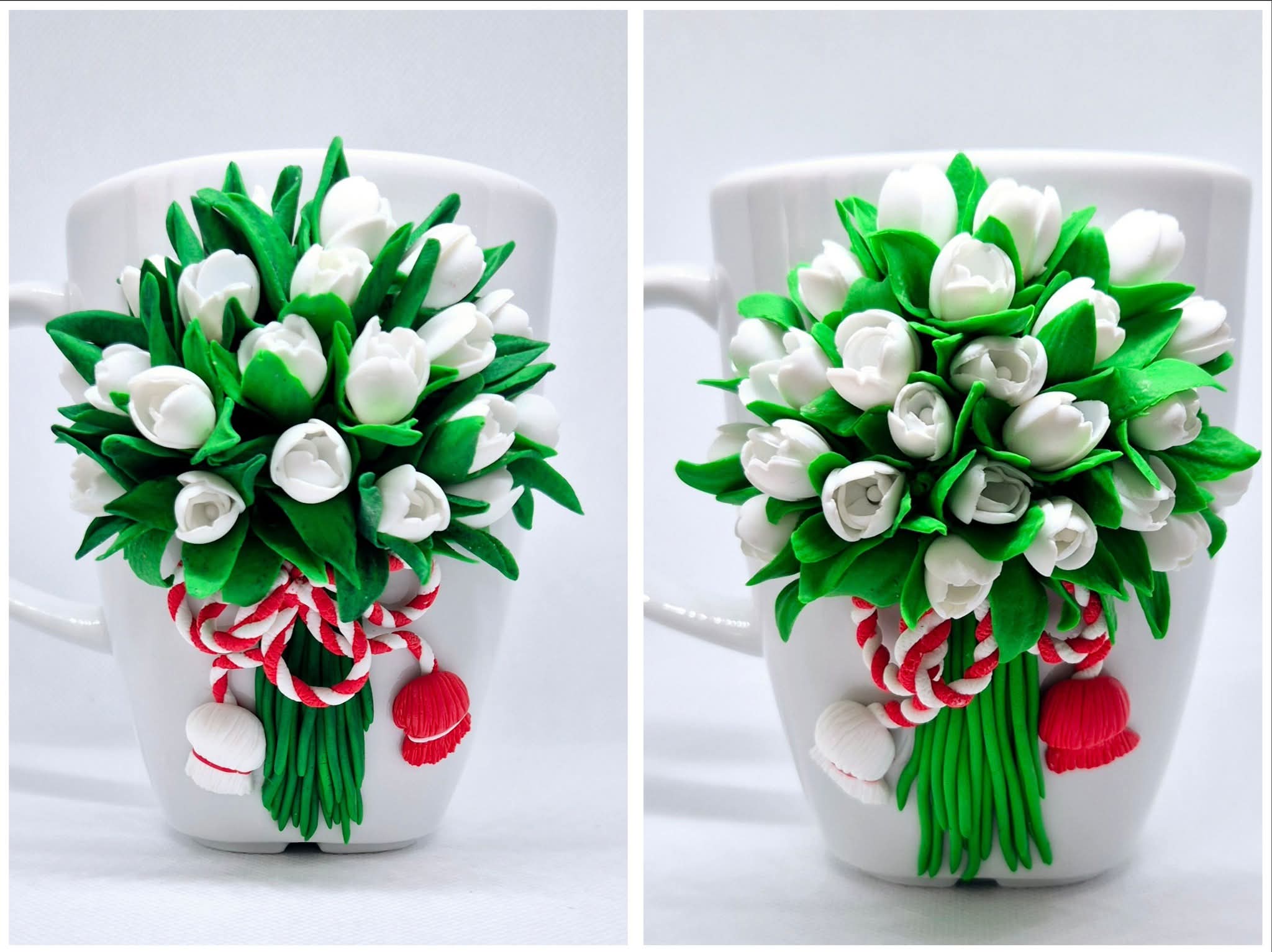 Cană personalizată, handmade, cu flori – decor 3D din lut polimeric (FIMO), 300 ml - imagine 2